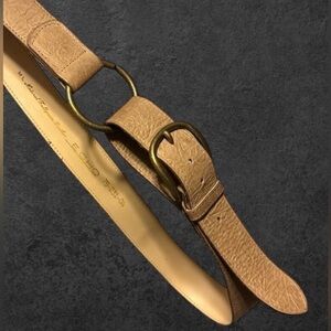 90s Vintage Sz M/L Womens Echo‎ Brown 100% Leather Double Gold Buckle Belt Y2K
